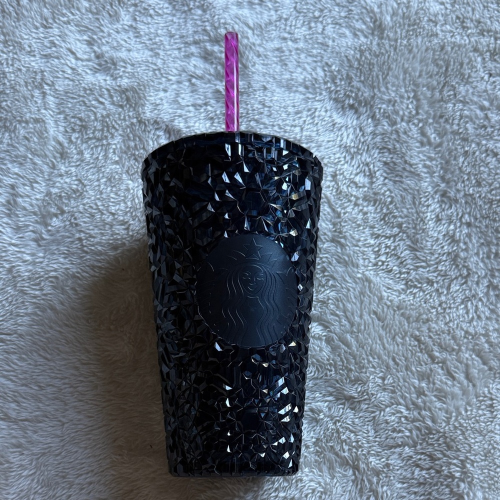 Starbucks Black Textured Tumbler with Pink Straw